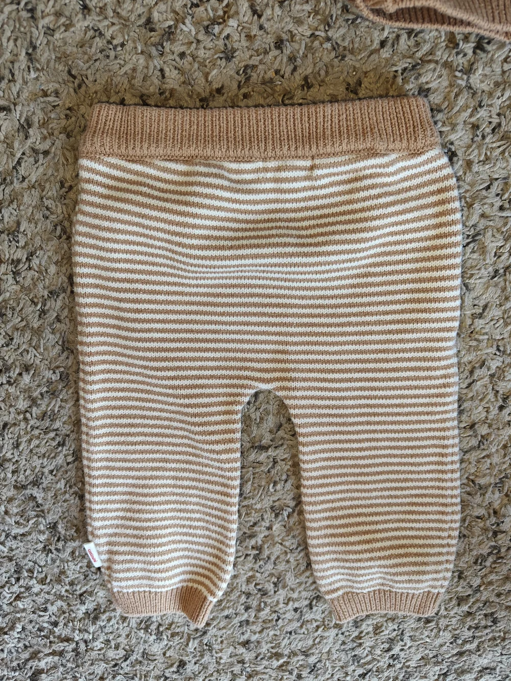 Catimini Brown Bear Hooded Knit Set Cream Striped Pants 9M